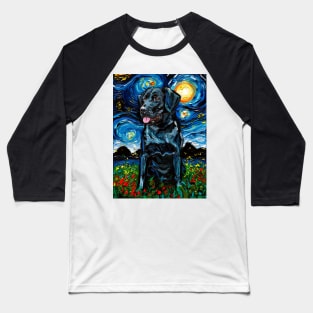 Seated Black Labrador Starry Night Baseball T-Shirt